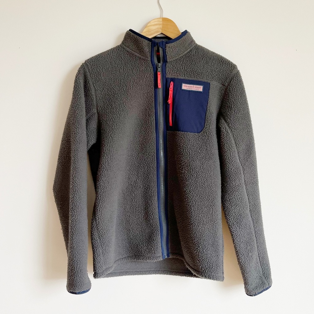 Vineyard Vines Youth Spring Gray Fleece Zip Up Sweater Light Jacket - Size 18
